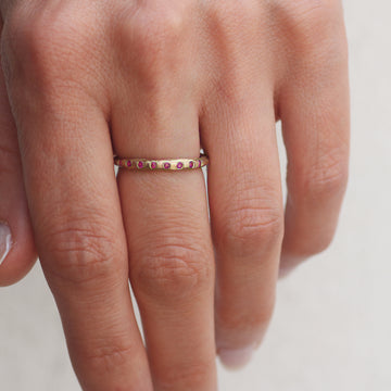 Textured Yellow Gold Eternity Ring With Rubies