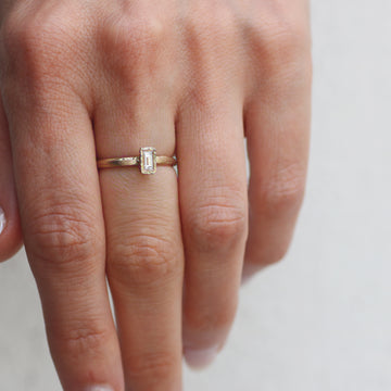 Textured 9ct Yellow Gold Baguette Cut Solitaire Ring