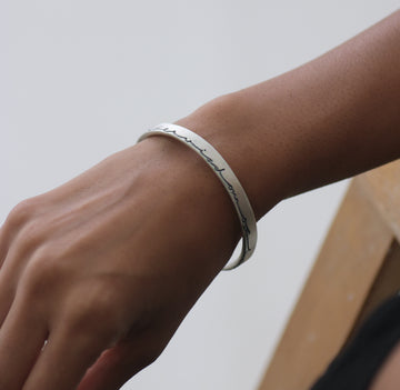 Wide Silver 'Wisdom Of Life' Bangle