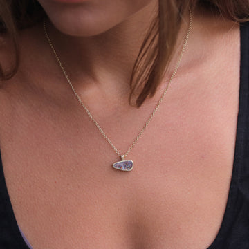 Textured Yellow Gold Pendant With Black Opal