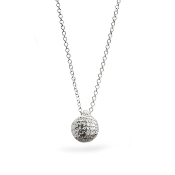 polished silver pebble pendant with words on white background