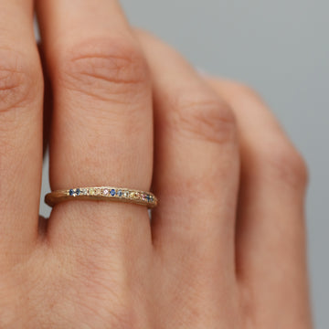 9ct Fairtrade Yellow Gold Slim Rainbow Sapphire Ring