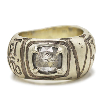 Chunky White Gold Ring etched with Every Heart To Love Will Come