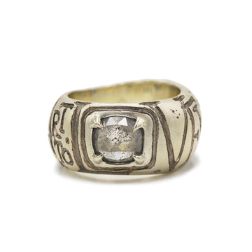 Chunky White Gold Ring etched with Every Heart To Love Will Come