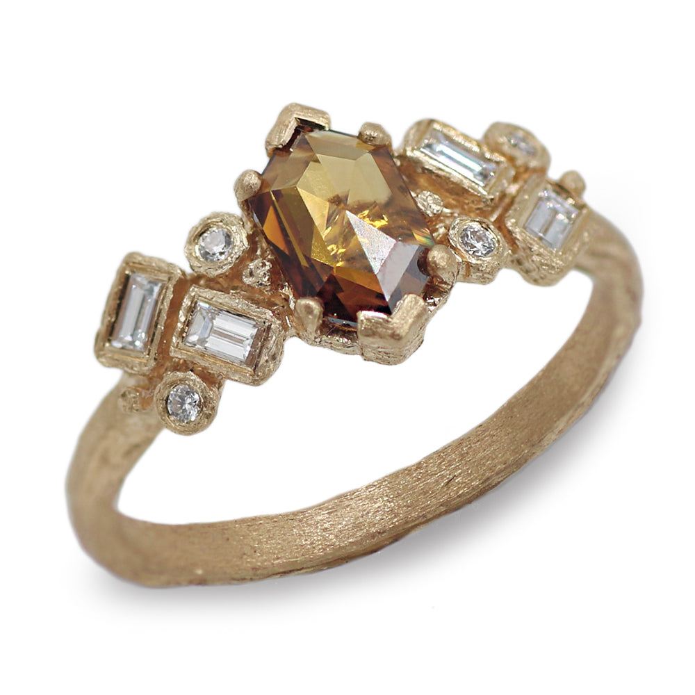 Bespoke 18ct Yellow Gold Ring with a Brown Rose Cut Diamond