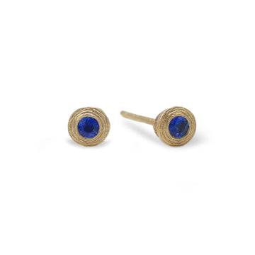 9ct Textured Yellow Gold Ear Studs with Blue Sapphires