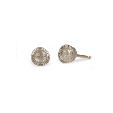 9ct Fairtrade White Gold Ear Studs with Rose Cut Diamonds