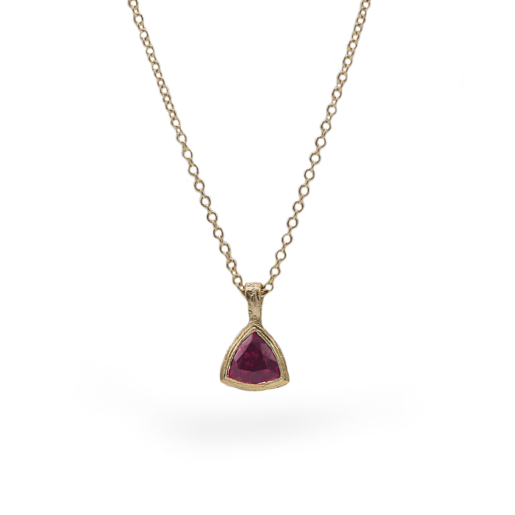 9ct Fairtrade Yellow Gold Necklace with Trillion Cut Garnet