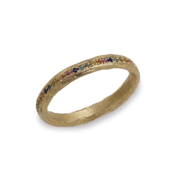 9ct Textured Yellow Gold Rainbow Eternity Ring
