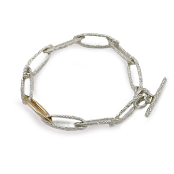 silver and gold textured link bracelet
