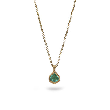 Yellow Gold Textured Pendant with Pear Drop Emerald