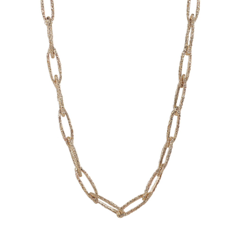 textured link chain necklace with an organic finish on a white background 