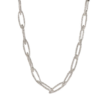 silver textured organic silver link necklace on a white background