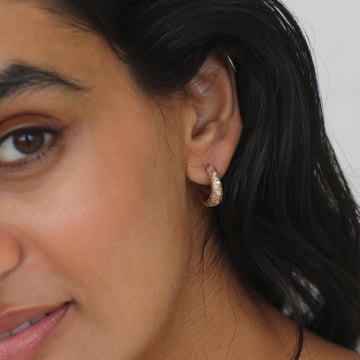 Textured Gold and Diamond Tapered Hoop Earrings