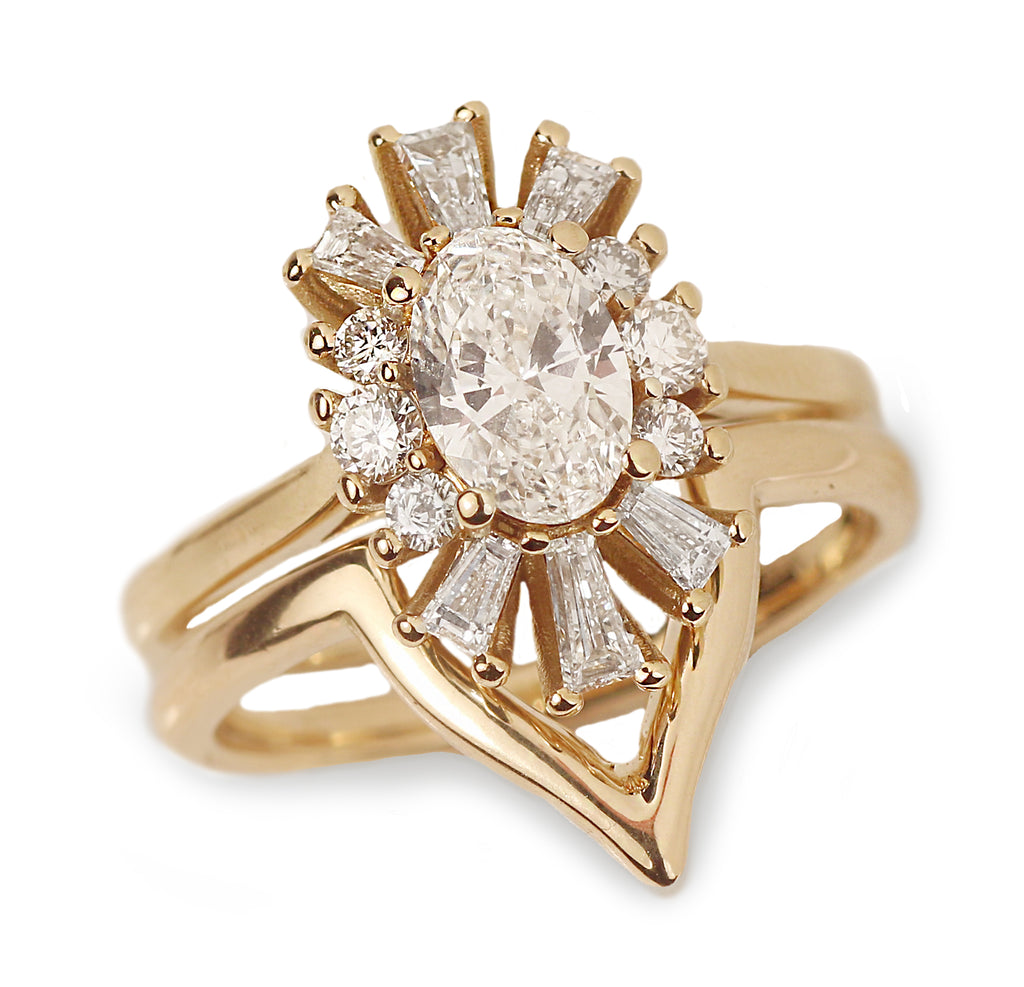 Bespoke 18ct Yellow Gold Ring with a Oval and Marquise Diamond