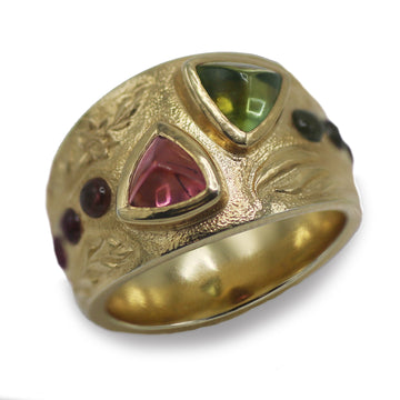 Maisy Beardmore 'Embrace' ring 9ct Yellow Gold with Natural Tourmalines