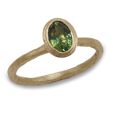 Solitaire Round Green Sapphire Engagement Ring on white background