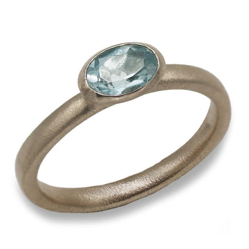 Textured White Gold Ring with Oval Blue Aquamarine