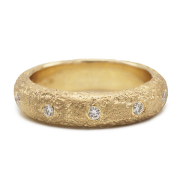 Textured Yellow Gold and Diamond Ring
