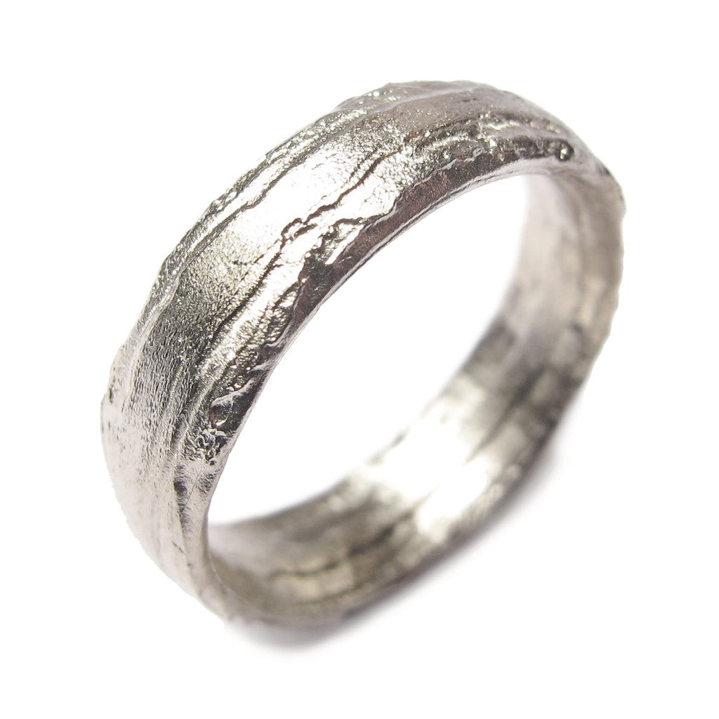 Textured Wedding Ring 6mm in 18ct white gold on white background