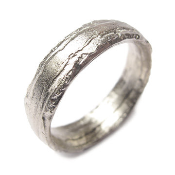Textured Wedding Ring 6mm in 18ct white gold on white background