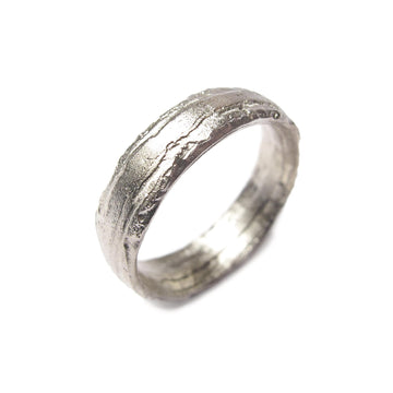 Textured Wedding Ring 6mm in 18ct white gold on white background
