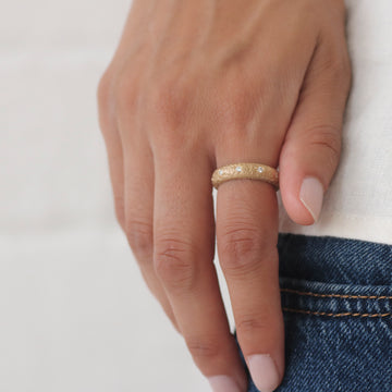 Textured Yellow Gold and Diamond Ring