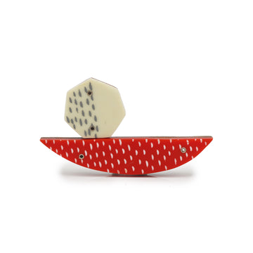 Chie Mannami Red & Cream Abstract Brooch