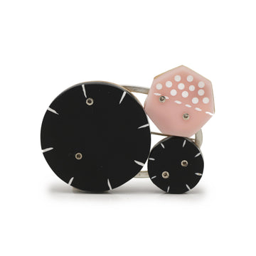Chie Mannami Black Pink & Silver Abstract Brooch