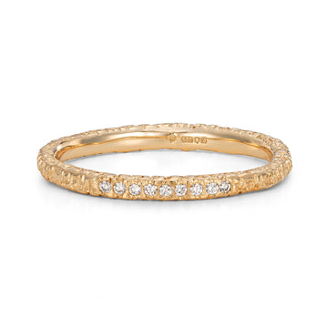 Mim Best 14ct Yellow Gold Slim Stamped Texture Ring with Diamonds