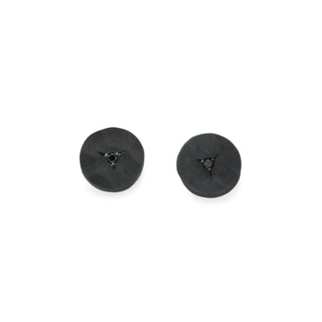 Natalie Harris Oxidised Silver Black Diamond Disc Ear Studs