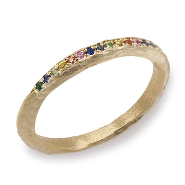 9ct Fairtrade Yellow Gold Slim Rainbow Sapphire Ring