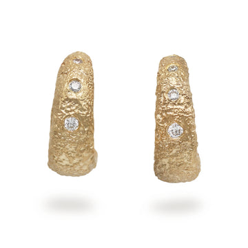 Textured Gold and Diamond Tapered Hoop Earrings