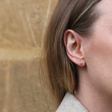 9ct Fairtrade Textured Yellow Gold Ear Studs with Grey Rose Cut Diamonds