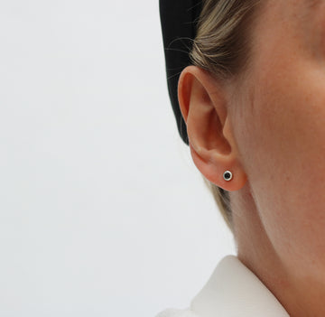 Silver Ear Studs with Black Diamonds