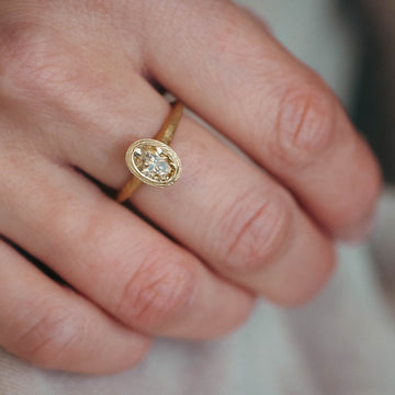 Yellow Gold Ring with Oval Champagne Diamond