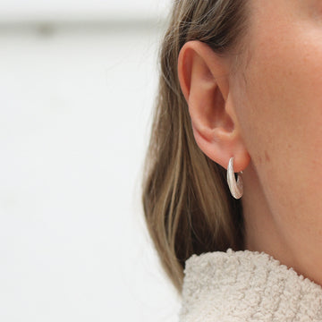 Silver 'Strata' Curved Half Hoop Earrings