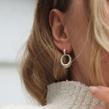 Silver Textured Double Drop Earring