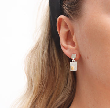 Silver and Yellow Gold Heart Drop Earrings