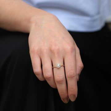  Yellow Gold Organic Ring Set with Icy White Rose-Cut Diamond worn by model