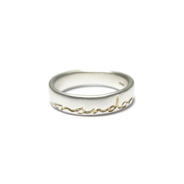 Diana Porter silver etched on and on gold ring