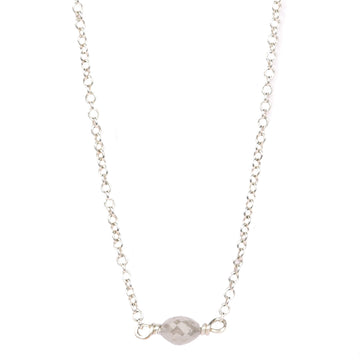 9ct Fair-mined White Gold necklace with oval grey diamond bead