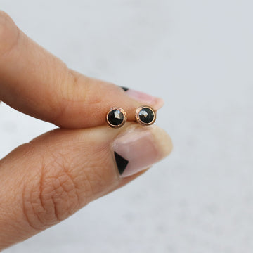 9ct Fairtrade Rose Gold Ear Studs with Black Rose Cut Diamonds