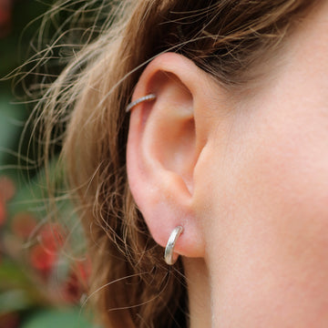 Small Silver Strata Textured Ear Hoops