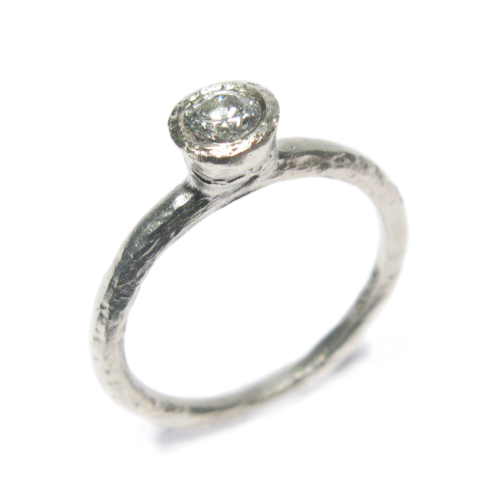 White Gold Textured Solitaire Diamond Ring