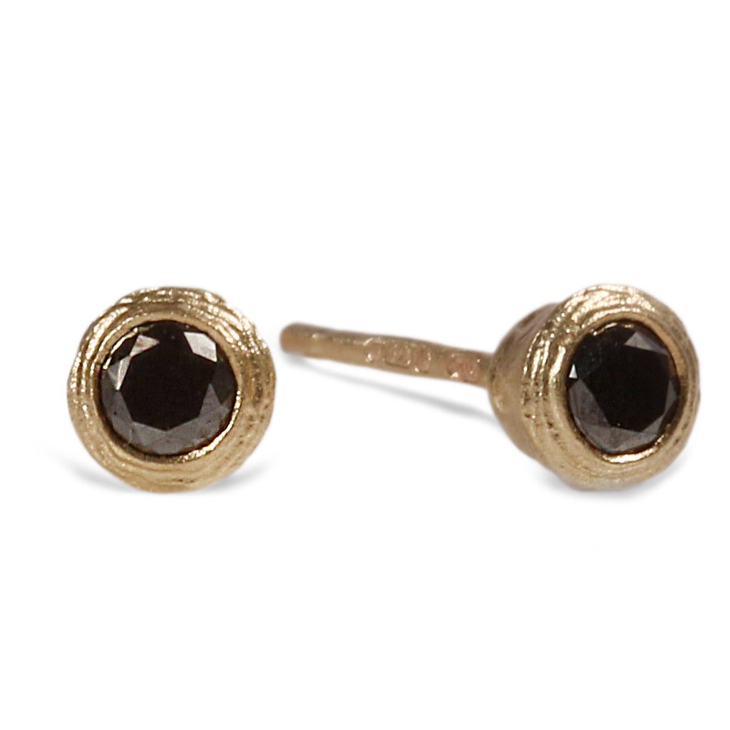 9ct Fairtrade Yellow Gold Ear Studs with Black Diamonds