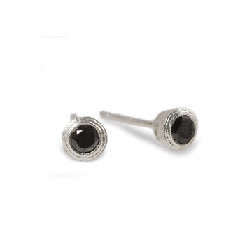 Silver Ear Studs with Black Diamonds