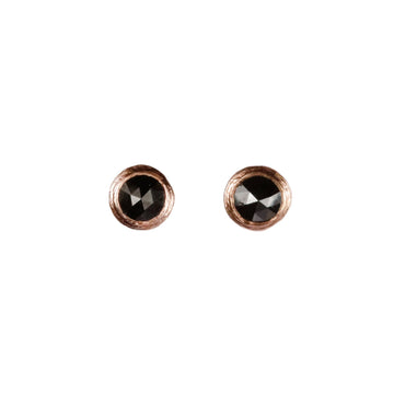 9ct Fairtrade Rose Gold Ear Studs with Black Rose Cut Diamonds