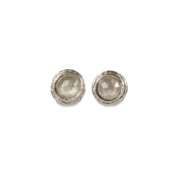 9ct Fairtrade White Gold Ear Studs with Grey Rose Cut Diamonds