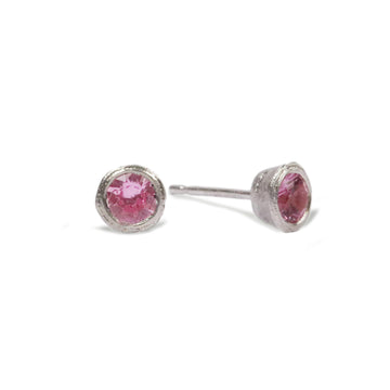Silver and Pink Sapphire Etched Ear Studs